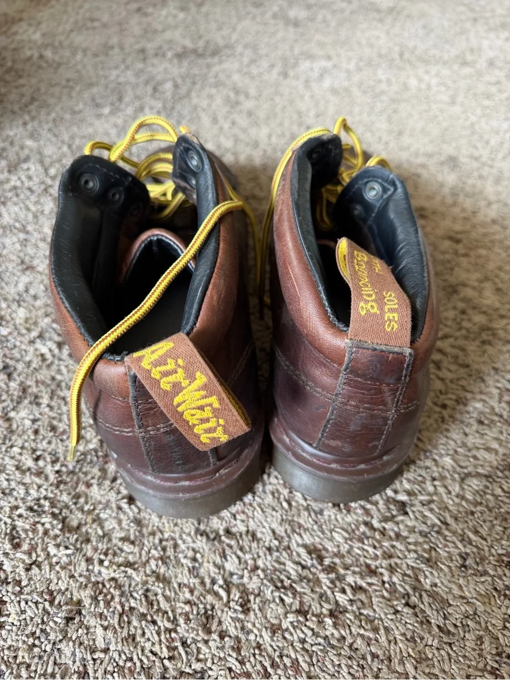 Dr. Martens Brown Leather Work Boots with Yellow Laces